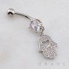 MULTI CZ DANGLE LOVE HAMSA EYE DANGLE BELLY BUTTON NAVEL RING 316L SURGICAL STEEL 